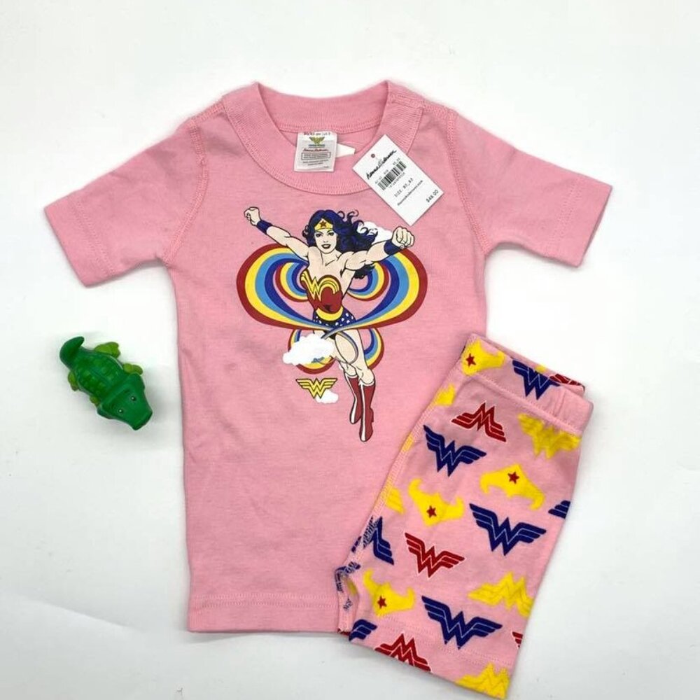Hanna Andersson Short John Pajamas Wonder Woman Pink size 80/85 Size 2 2T NWTs